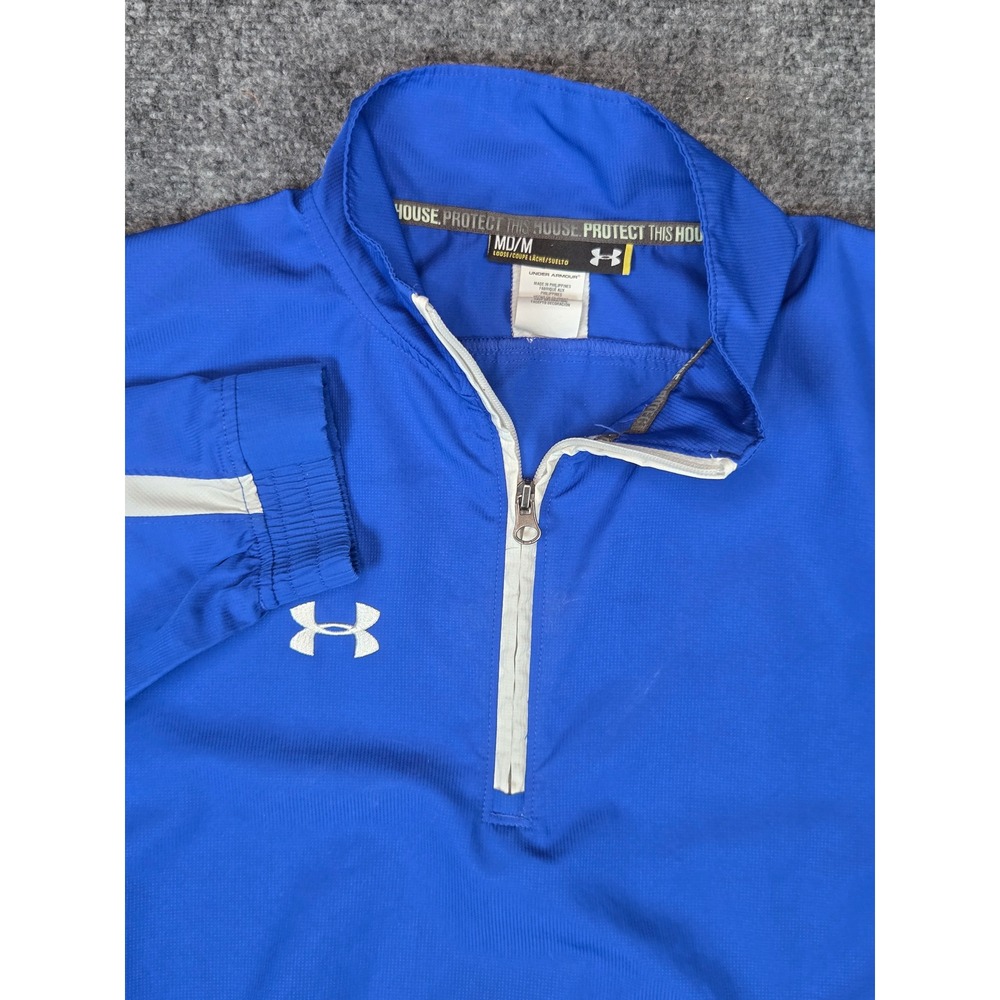 Under Armour Loose Fit Quarter Zip Pullover Mens Medium Blue White Stripe